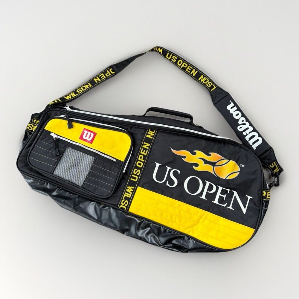 Wilson US Open Tennis Racket Bag Black Yellow Flame Logo Retro Duffel